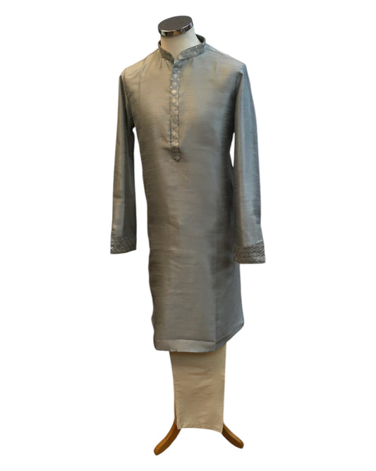 Grey - Silky - Mens Indian Kurta set - Weddings / Walimas , Sangeet, Eid, Mehndi / Henna - NAD2511 01KJ25