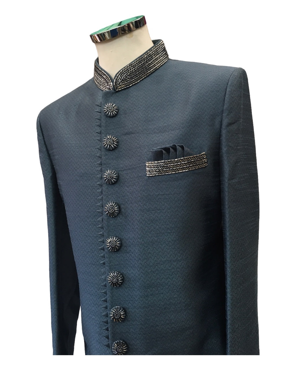 Stunning Steel Grey Self Brocade Sherwani with Trousers - BS862 PR 0823