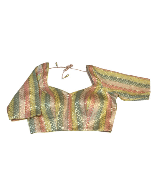 36" Bust (UK 10) Pastel Multi Coloured - Banarasi Brocade Saree / Lehenga blouse - Can be let out to size 12 - VFJ217 01KY25