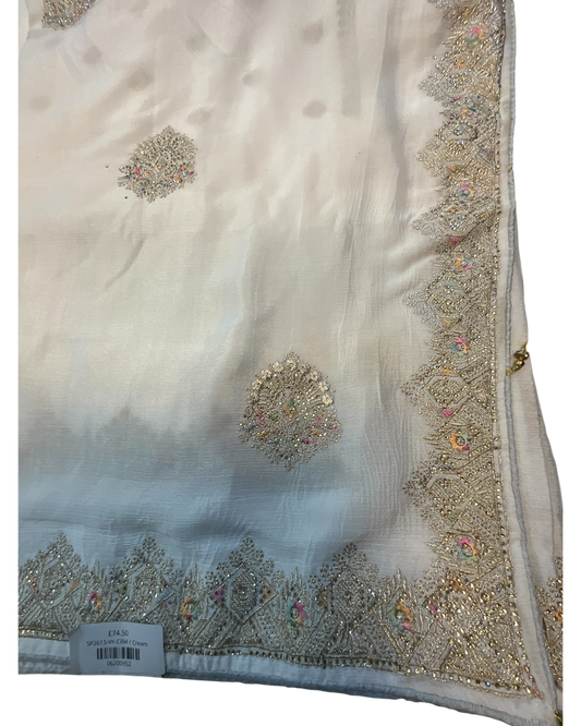 Cream - Saree with Thread / Stone Work and Blouse Piece - UK stock - 24hr Dispatch - SP2613 VY