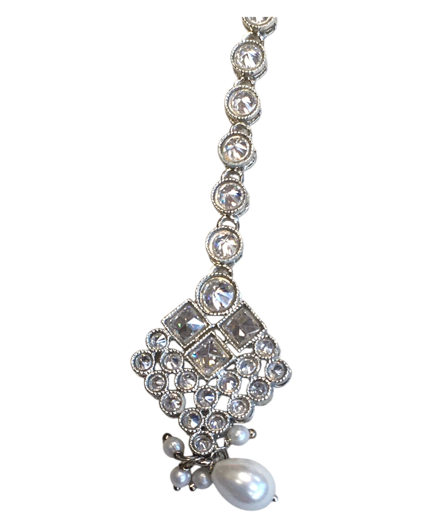 Clear - Silver Finish Medium Size Tika Head Piece - Indian Ladies Fashion Jewellery - AE2441 11Vp24