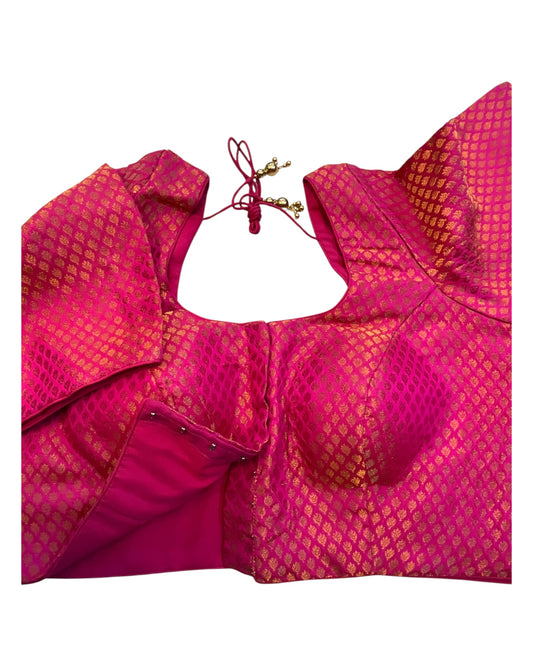 38" & 42" - Fuchsia Pink - Banarasi Brocade Saree / Lehenga Blouse -UK Stock - Quick Dispatch - LT3 08Rp25