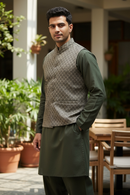 Henna / Mehndi Green - Mens Indian Waistcoat & Kurta Set - UK Stock - 24 hr Dispatch - KCS4010 03VJ26