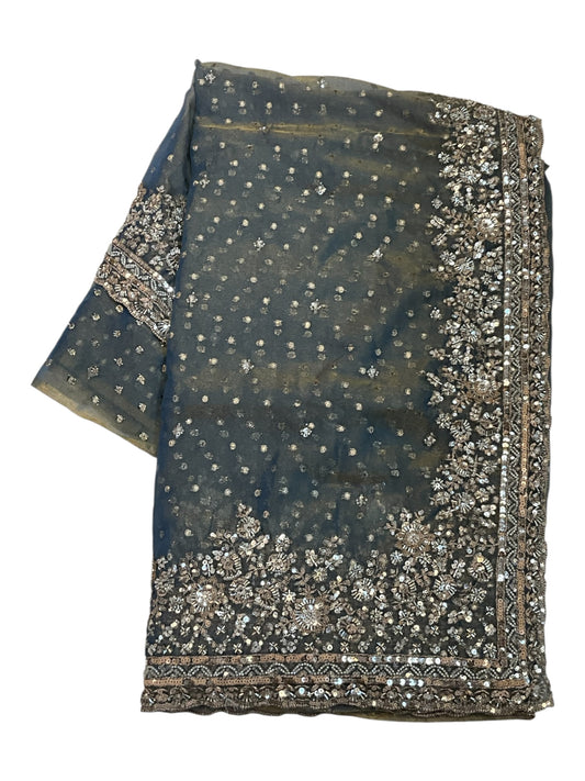 Silver Grey - Fancy Party Saree with Blouse Piece - UK stock - 24hr Dispatch - SP2622 PK
