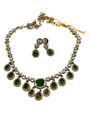 Green - Small - Antique Gold Finish Necklace Set with Earrings & - AE2521 08KK25