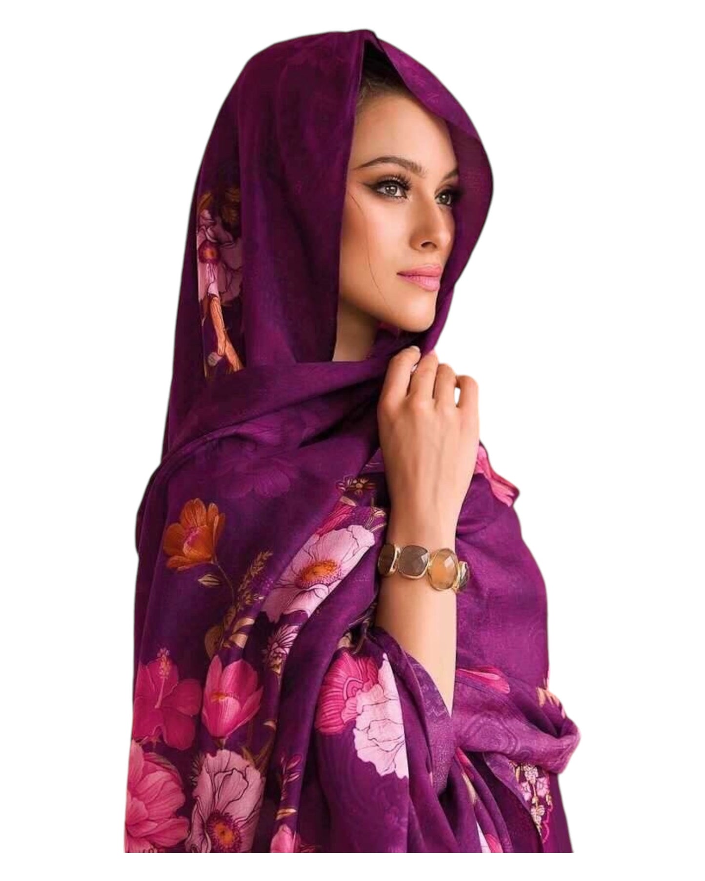 Purple / Wine - Simple / Classy Ladies Indian Trousers Suit with Printed Dupatta - Size 12 (38") - LL22602 VV 1024