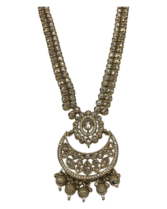 Antique Gold & Stones - Antique Gold Finish Long Necklace set - Bollywood - Weddings - AVON8017 11VK24