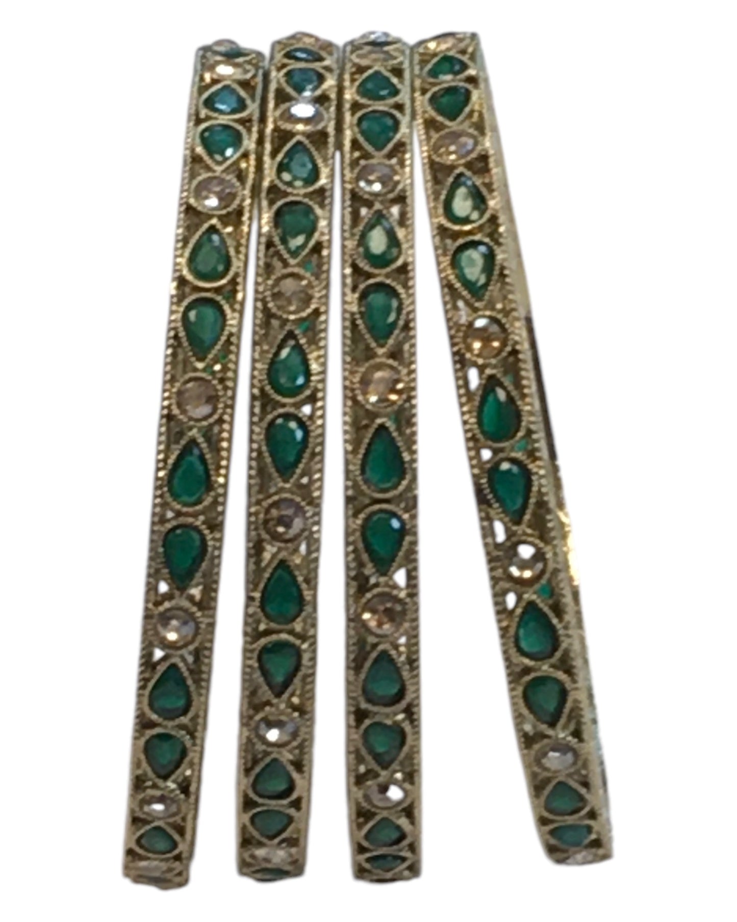 Antique Gold Finish GREEN Reverse Stone Bangles (Set of 6) - Mix N Match - SR219R