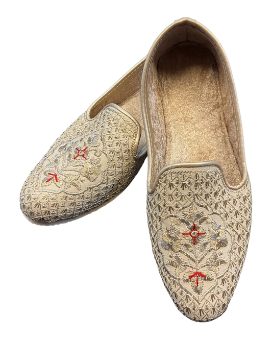 Gold Embroidered - Loafer Style Mojri - Indian Mens shoes - Mojari , Khossay - Sherwani / Kurta - PAL2603 C