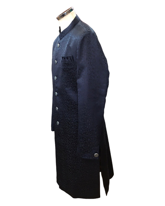 Navy Blue - Classic Self Brocade Sherwani with Quality Buttons - YD2416 06JP24