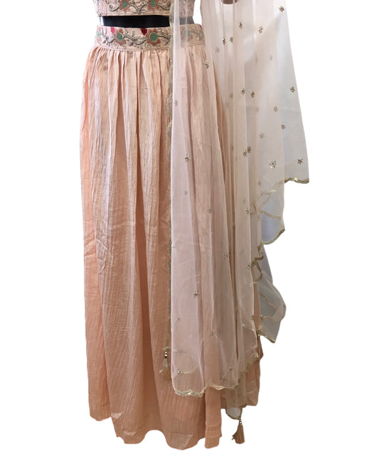 Peach -Silky Lehenga Set - Size 16 / 42" - Weddings , Sangeet, Henna, Haldi - 24h Dispatch - SAY5311 TT