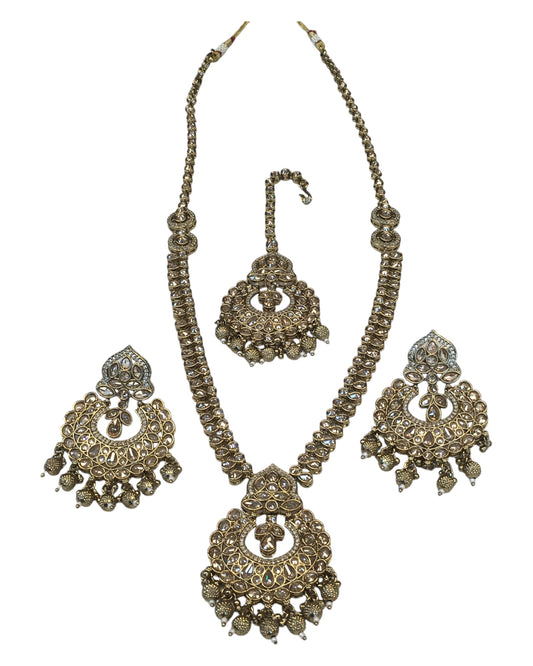 Antique Gold & Stones - Antique Gold Finish Long Necklace set - Bollywood - Weddings - AVON8016 11VT24