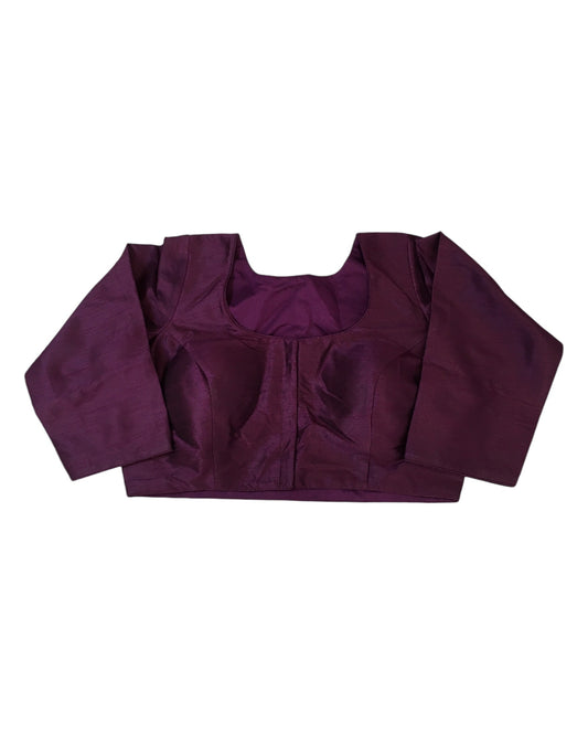 Wine - Silky Saree blouse with cups, Long Sleeves, High Back - 42" - UK Stock - Quick Delivery - RNK - R231F-A