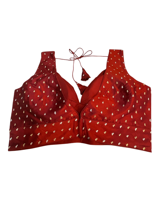 40" / UK 14 - Maroon - Silky Designer Saree blouse with cups, Sleeveless - UK Stock - Quick Delivery - RNK - R717 KV