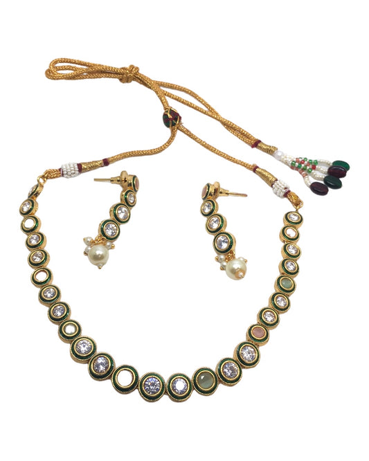 Pink / Light Green - Small Gold Finish Necklace set - Bollywood - Weddings - SV904 R 0923