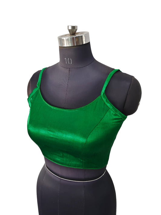 Green - Spaghetti Strap Gaji Silk Saree / Lehenga blouse - 38" Bust - UK 12 - Back Fasten - AF2402 A 0324