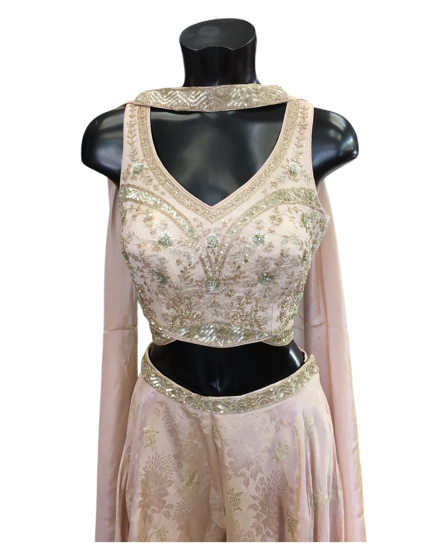 Champagne / Peach - Designer Ladies Short Top Palazzo Trousers Suit - Size 12 (38") - VMK KIA RR