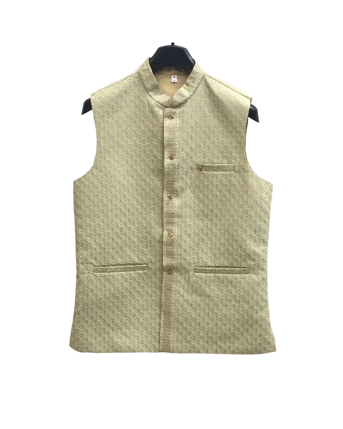 Sage Green - Rich Lucknowi Sequins Mens Waistcoat - Bollywood - KCS4013 VH 0324
