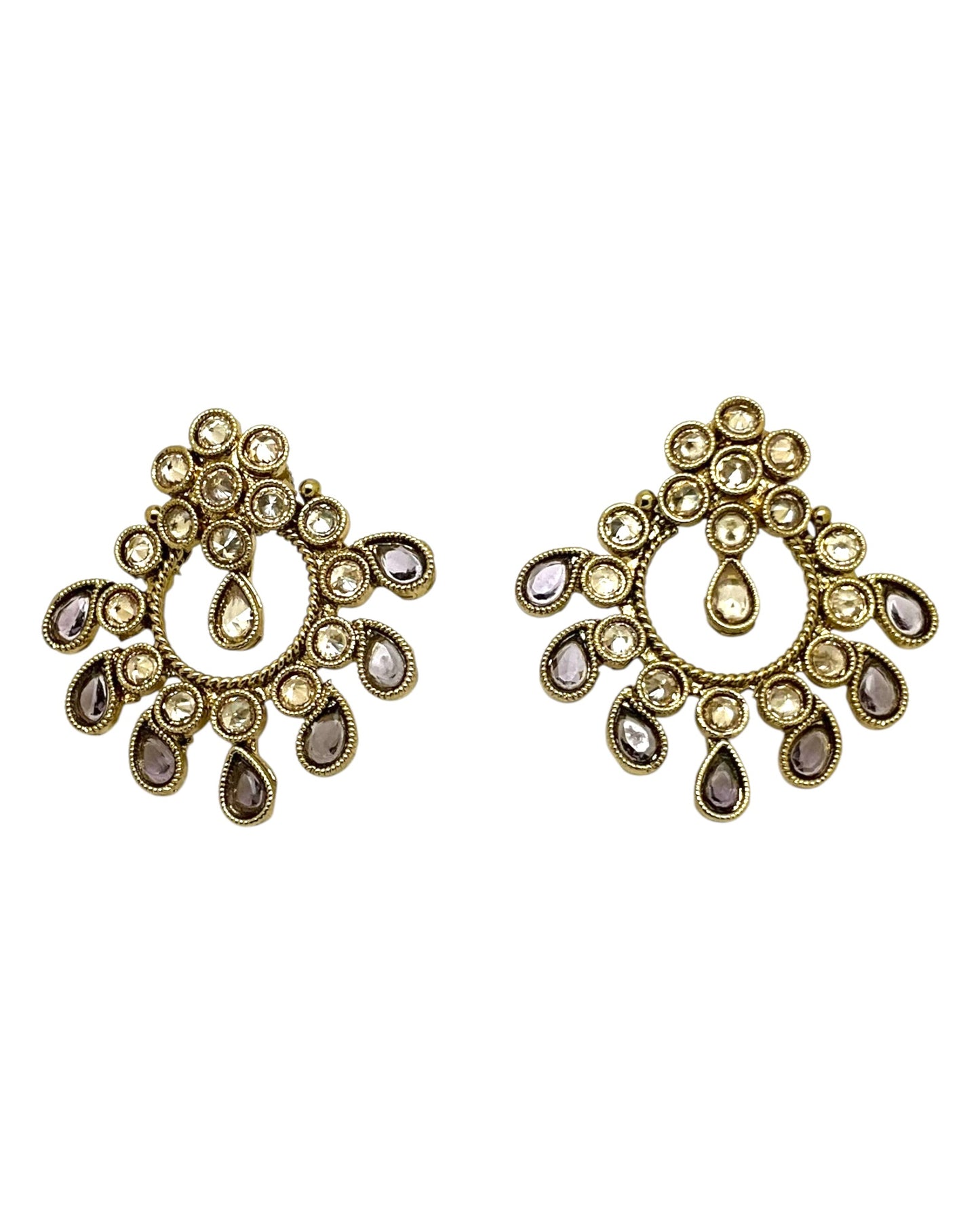 Lilac - Small Size Antique Gold Finish Necklace Set with Earrings - Bollywood - AE2519 08C25