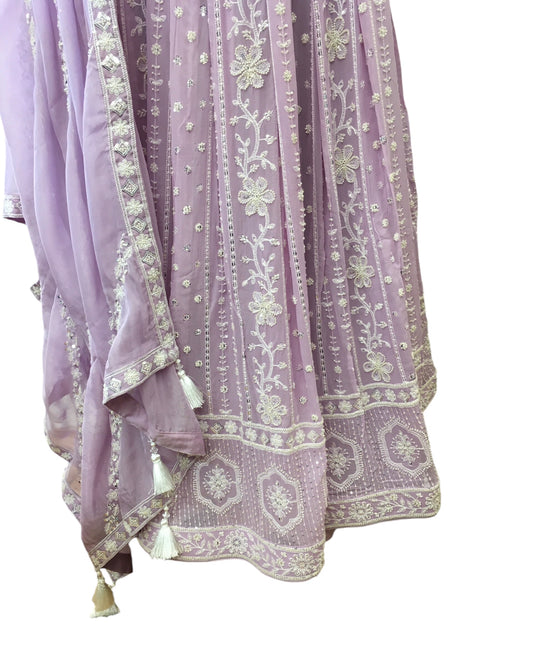 Pastel Lilac - Delicately Embroidered Chiffon Designer Lehenga Set - UK 12-16 - UK Stock - 24h Dispatch - NE2408 HP 0724
