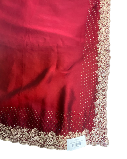 Maroon - Saree with Thread / Stone Work and Blouse Piece - UK stock - 24hr Dispatch - SP2612 KR