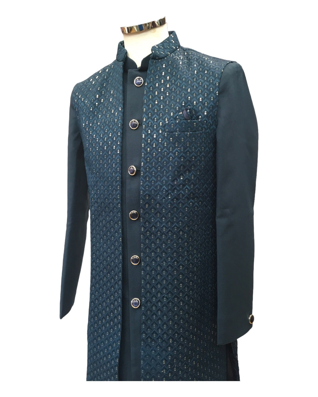 Rich Double Layered Teal Blue Sherwani - YD2322 RP 0923