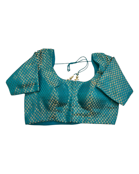 38" & 42" - Turquoise Blue - Banarasi Brocade Saree / Lehenga Blouse -UK Stock - Quick Dispatch - LT3 08Rp25