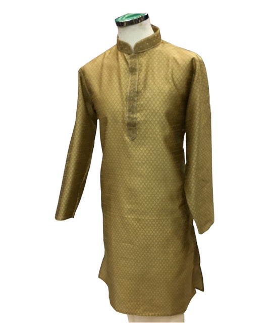 Gold - Cotton Silky Self Brocade Mens Kurta Set - Sangeet Mehendi Haldi - KCS1173 KK 1123