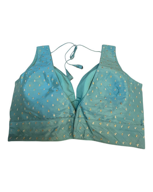 40" / UK 14 - Light Blue - Silky Designer Saree blouse with cups, Sleeveless - UK Stock - Quick Delivery - RNK - R717 KV
