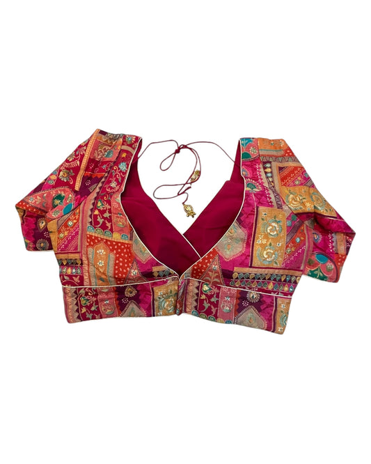 Fuchsia / Magenta Pink - Banarasi Brocade Saree / Lehenga blouse - 38" Bust (UK 12) Can be let out to size 14 - VFJ204 01KP25