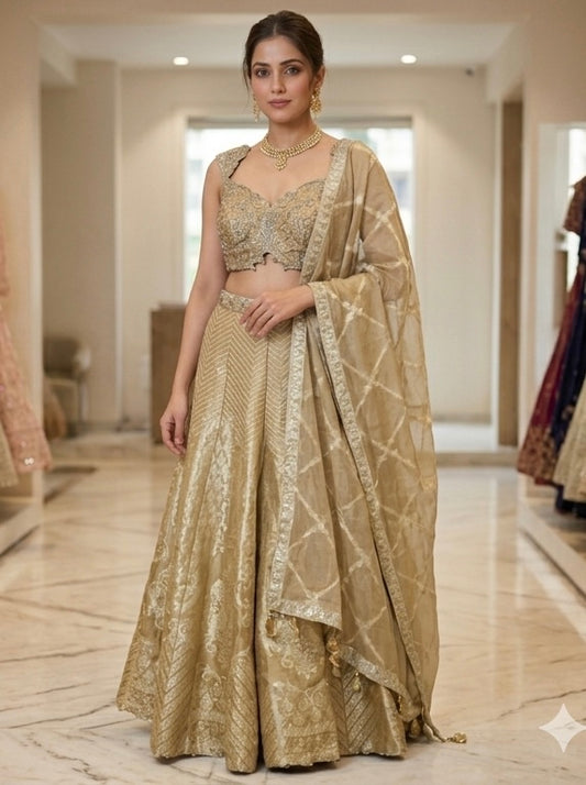 UK 12 / 38" - Pastel Beige / Gold - Designer Ladies Indian Short Top Palazzo Trousers Suit - UK Stock - 2/3 days delivery - VMK Jivika AV