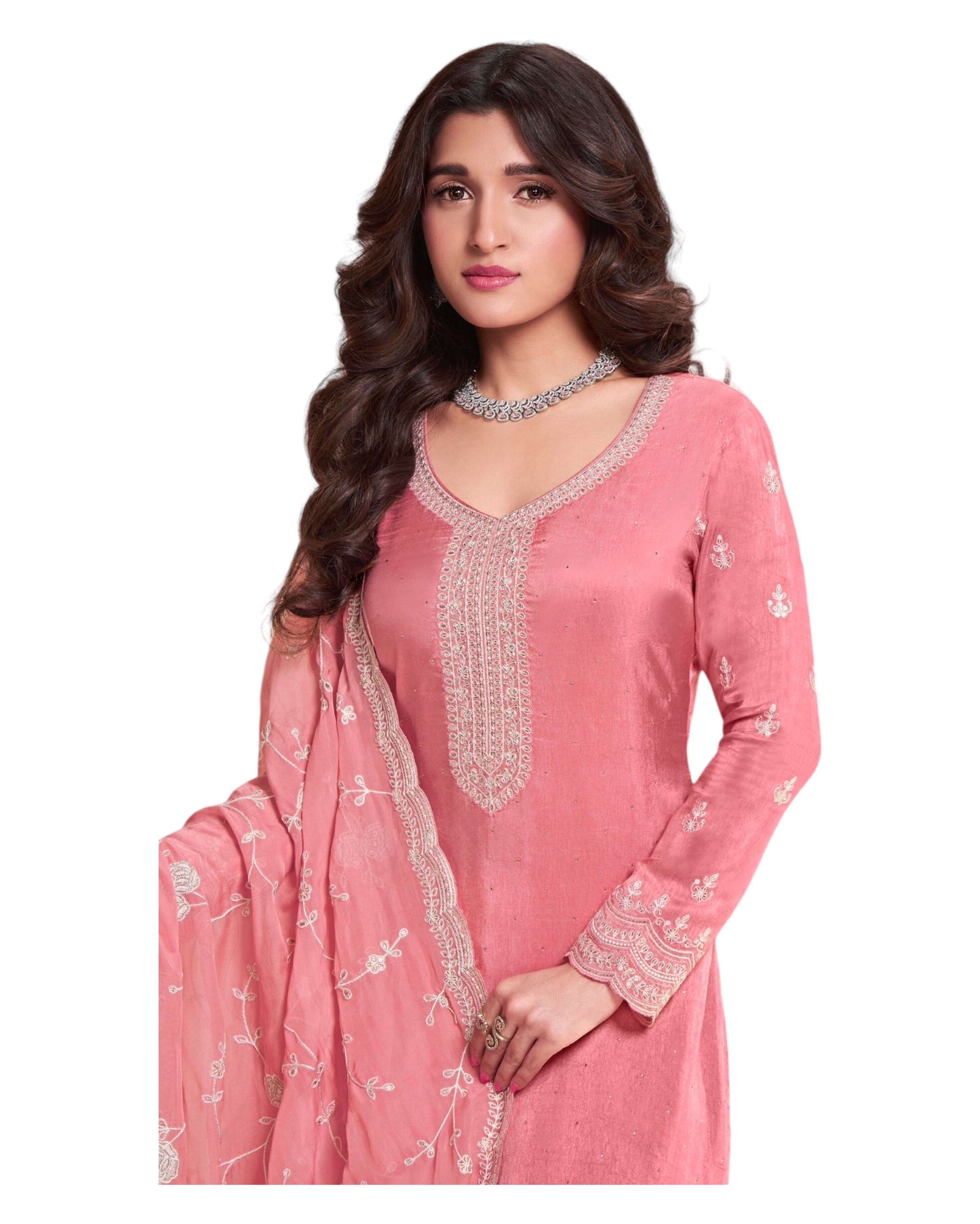 Coral - Simple / Classy Silky Ladies Indian Salwar Suit with Rich Dupatta - Available in Sizes 12 & 18 - VF69095 VR 0924