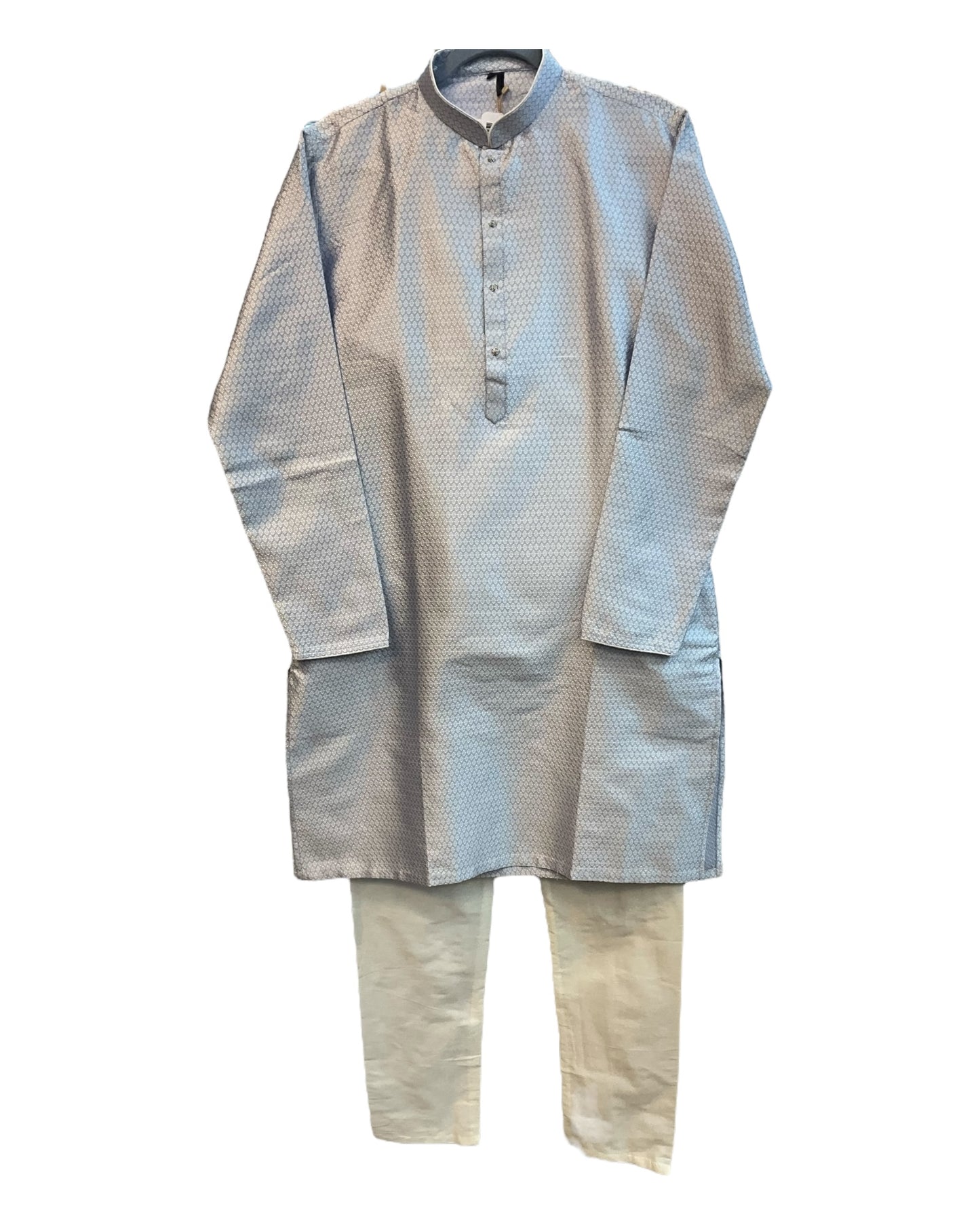 Silver Grey - Banarasi Handloom Brocade Mens Indian Kurta set - UK Stock - Weddings / Walimas , Sangeet, Diwali, Eid, Mehndi / Henna - VEE1642 KJ