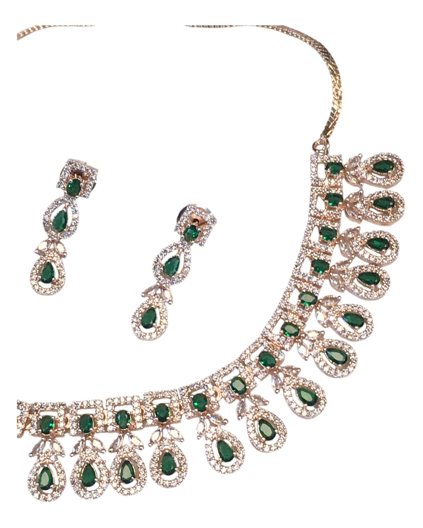 Green - Medium Size Rose Gold Finish Necklace Set with Earrings - SB568 11KK24