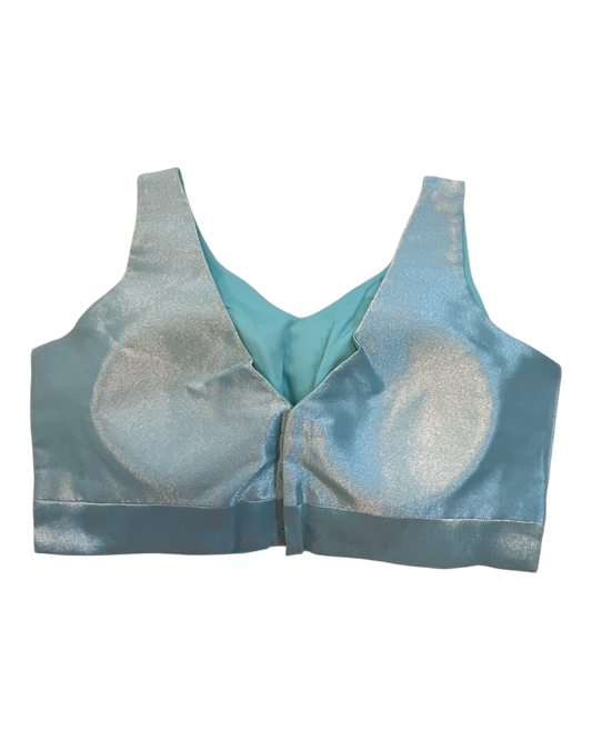 Size 40" / UK 14 - Light Blue - Silky Saree blouse with cups, Sleeveless - UK Stock - Quick Delivery - RNK - R722A-KY