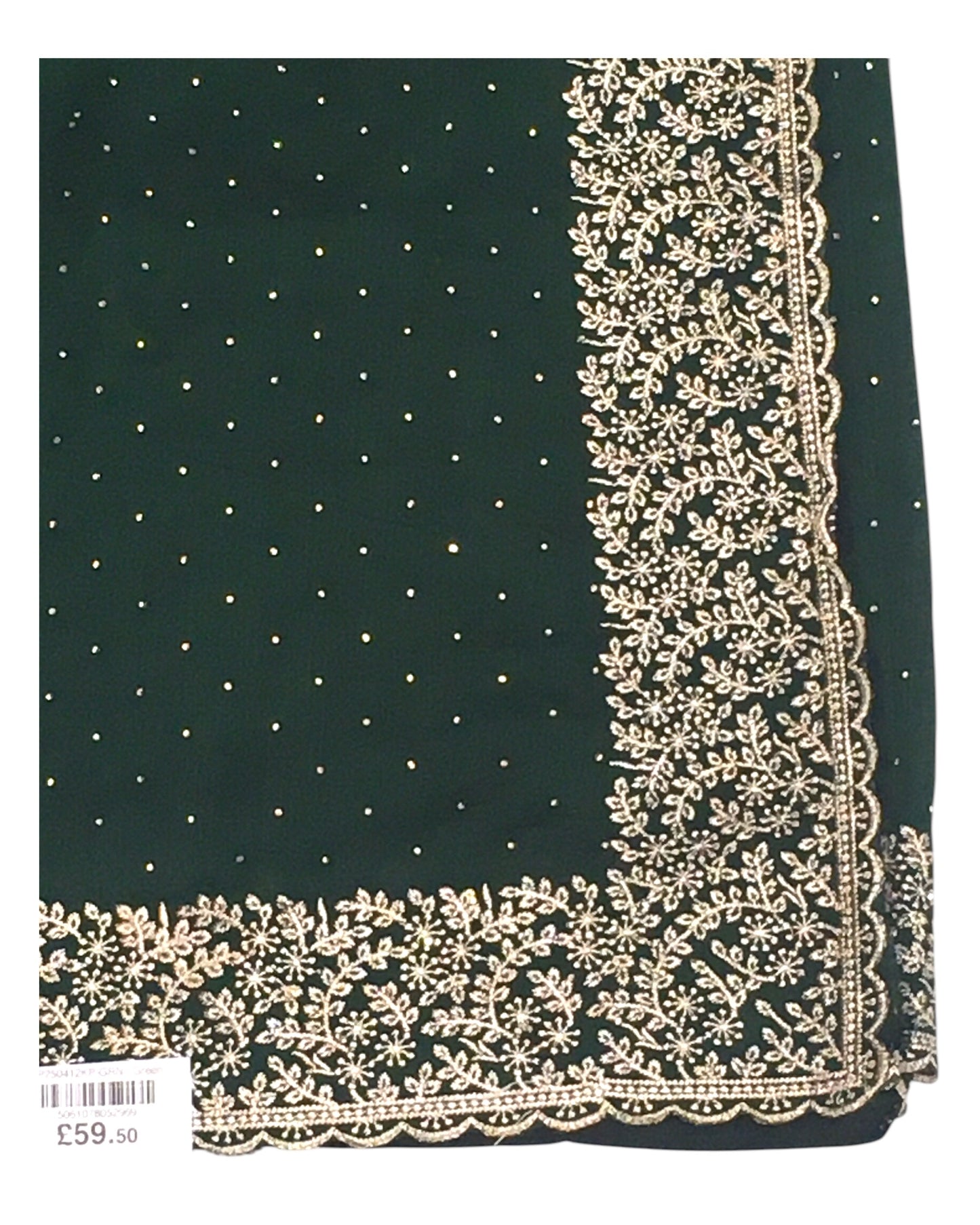 Green - Chiffon Crepe - Party Wear Embroidered Saree with Blouse Piece - SP2504012 KP