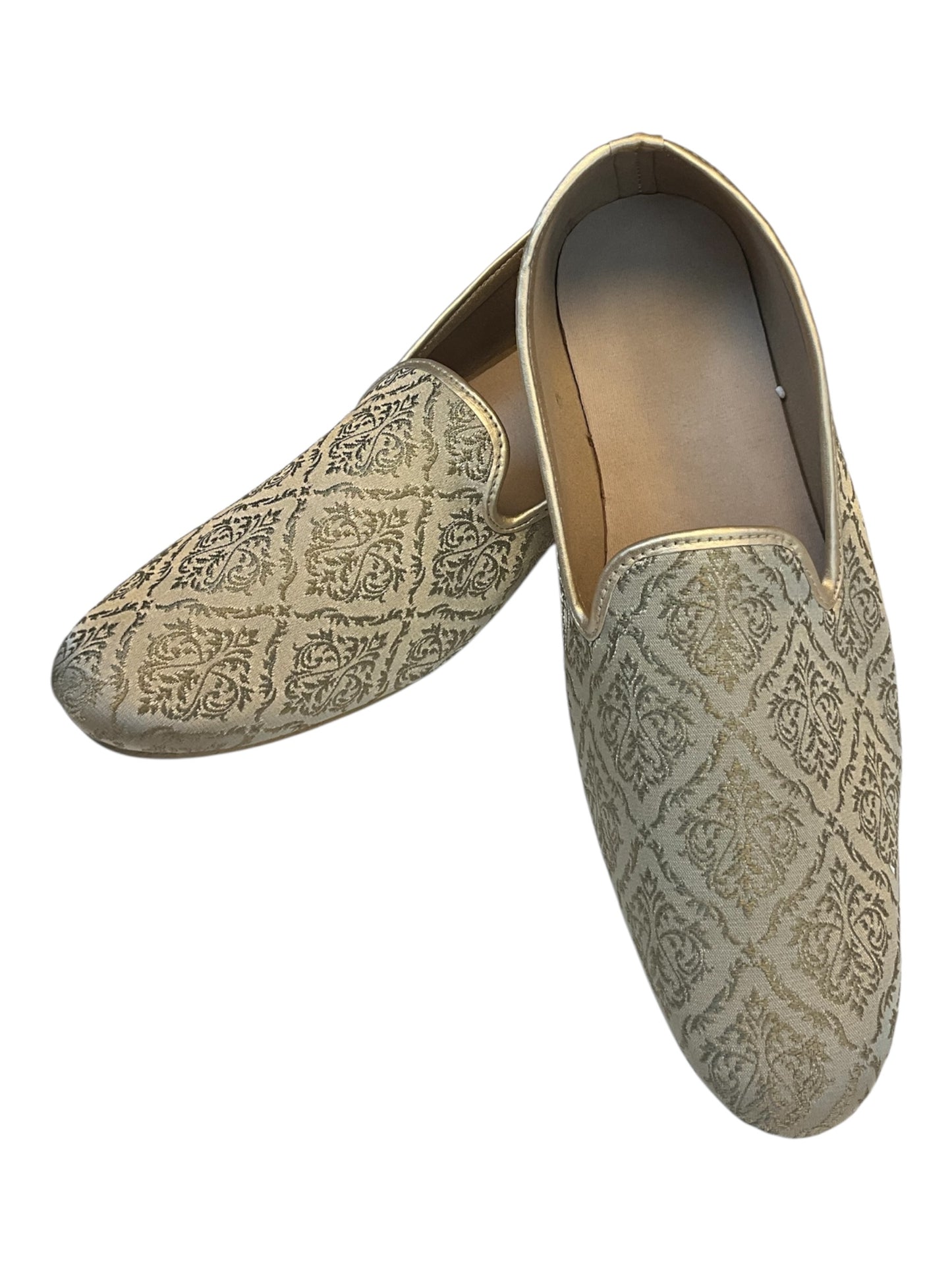 Very Comfortable Dark Gold Brocade Loafer Style Mojri - Indian Mens shoes - Mojari , Khossay - YD2602