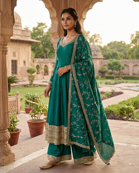 Size 10 (36") - Jade Green - Designer - Ladies Long Top / Dress Anarkali Trousers Suit - VMK Swastik 04RA26