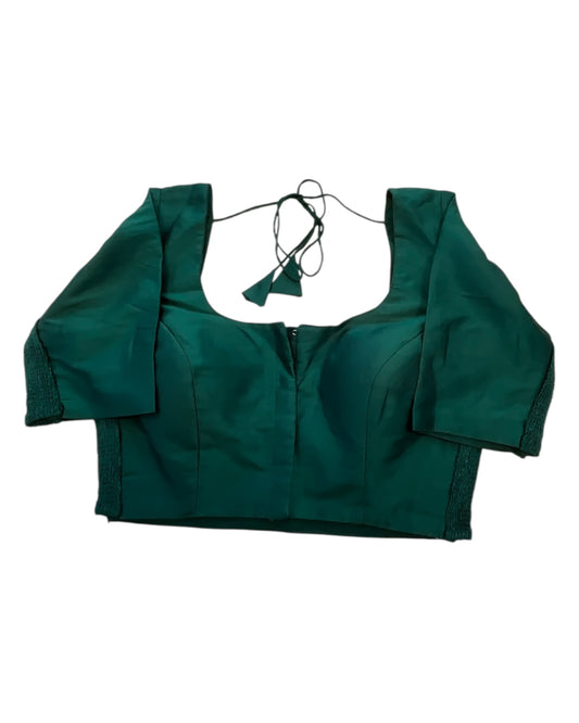 Bottle Green - HYBRID Silky Saree blouse - With Elastic on both side for Great fit - Size 36",38", 40" S M L - VAM1216 Ap