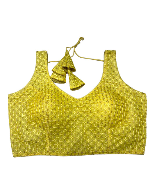 Yellow - Fully Embroidered V neck Saree / Lehenga blouse - With Cups - Margin to loosen - UK Stock - AF2344 H 0923