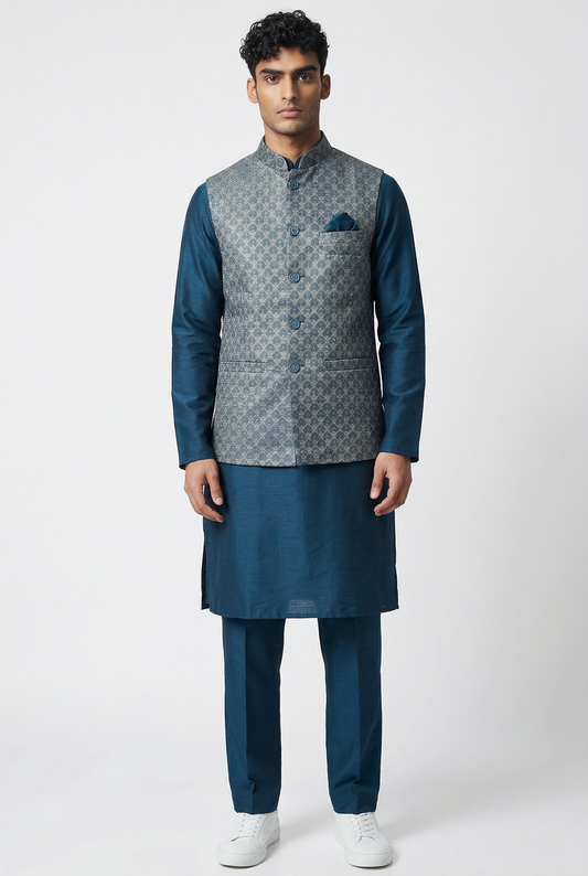 Teal Blue - Mens Indian Waistcoat & Kurta Set - UK Stock - 24 hr Dispatch - KCS4010 03VJ26