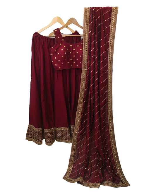 Maroon - Silky Lehenga Set - Weddings ,Bridesmaids, Sangeet, Henna, Haldi - 24h Dispatch - AF2414 TT 0624