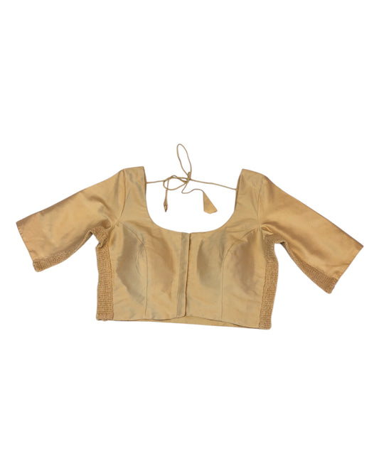 Gold - HYBRID Silky Saree blouse - With Elastic on both side for Great fit - Size 34"-44" - XS, S, M, L, XL, XXL - VAM1216 A
