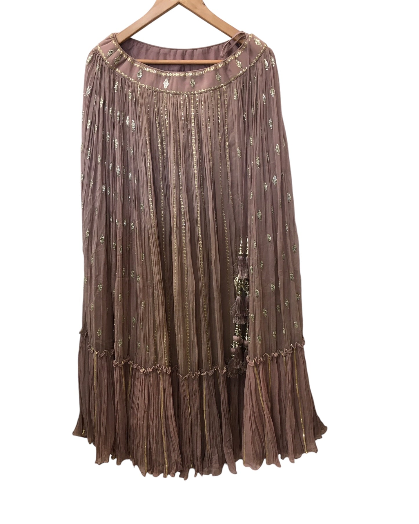 Dusty Pink - Designer Halter Neck Blouse, Chiffon Lehenga Set - Weddings , Sangeet, Henna, Haldi - 24h Dispatch -ZC1333 KKP