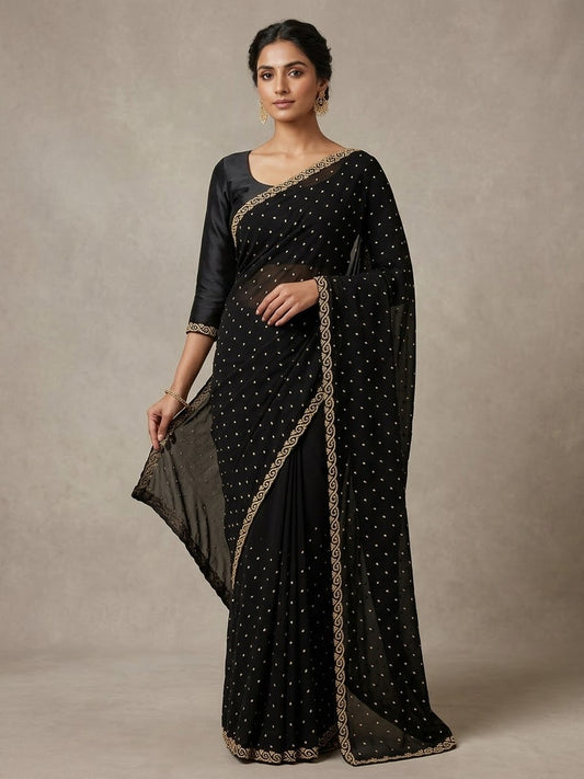 Black - Fancy Party Saree with Blouse Piece - UK stock - 24hr Dispatch - SP2609 TV