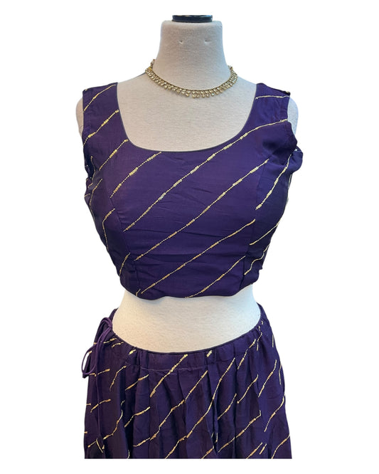 Dark Purple - Dupion Silk Lehenga Set - Garba / Dandia , Mehndi / Sangeet / Weddings - Size UK 12 (38" Bust) Adjustable to Size 14 - UK Stock - 24h Dispatch - AF2506 09TY25