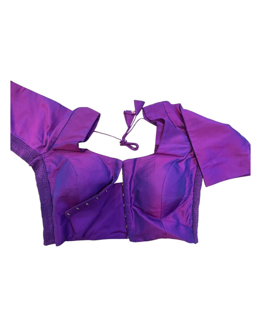 Brinjal / Purple - HYBRID Silky Saree blouse - With Elastic on both side for Great fit - Size 36",38", 40" S M L - VAM1216 Ap