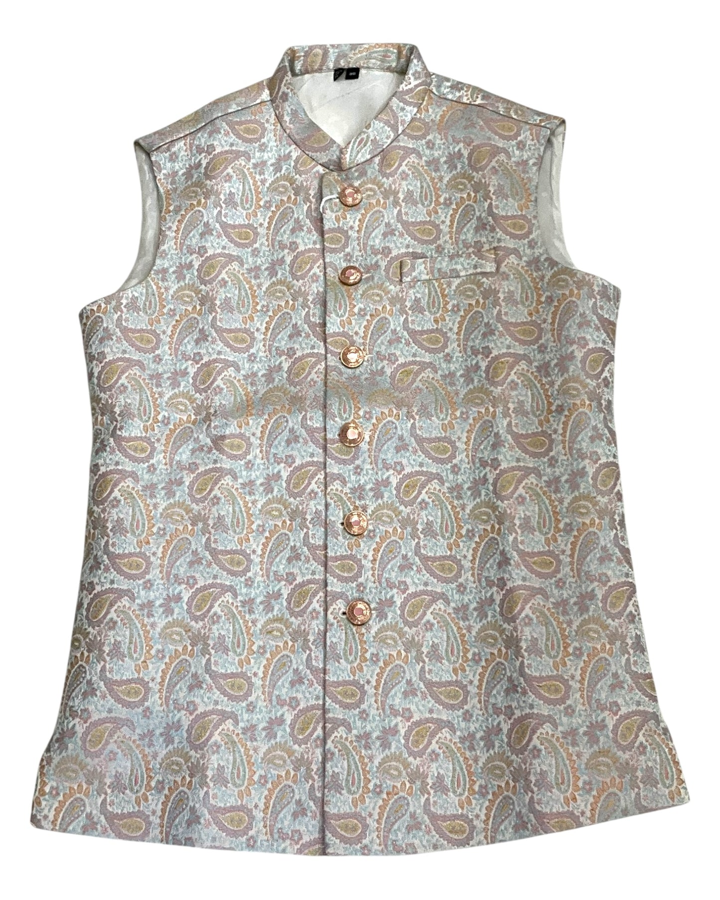 Cream with Pink/Light Blue Brocade - Premium Mens Waistcoat - VNS-JKT7908/2 10KJ25