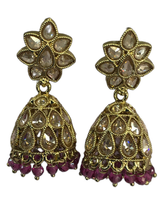 Purple - Small - Antique Finish Traditional Zhumki Earrings - Bollywood - Weddings - SV2407 J 0724