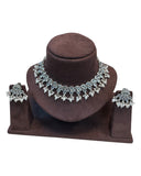Clear - Large Size Silver Finish Necklace Set with Earrings. - KAJ1031 KYp